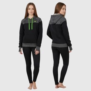 ADIDAS CLIMAWARM Black/Neon Green colour Block Fleece Hoodie